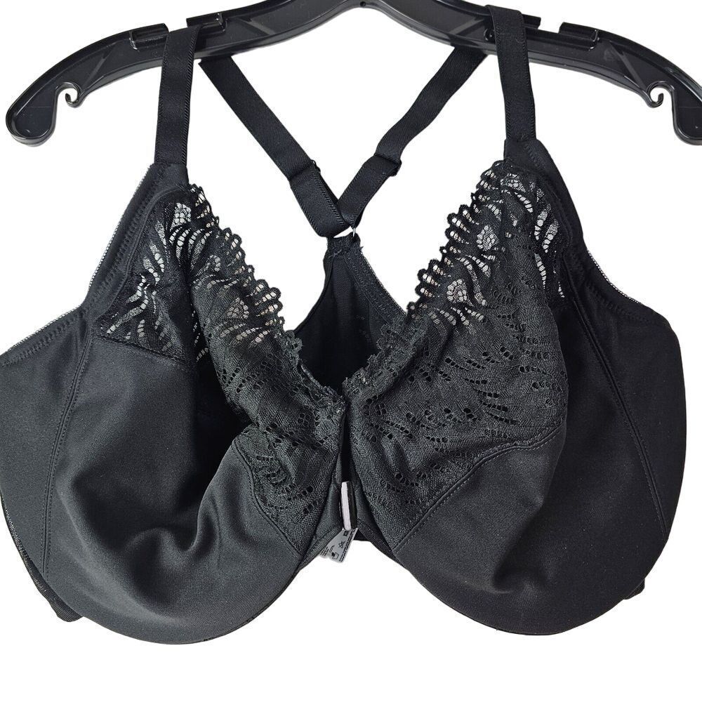 Glamorise Womens Black Unlined Underwire Wide Strap Front Close‎ Demi Bra 42G